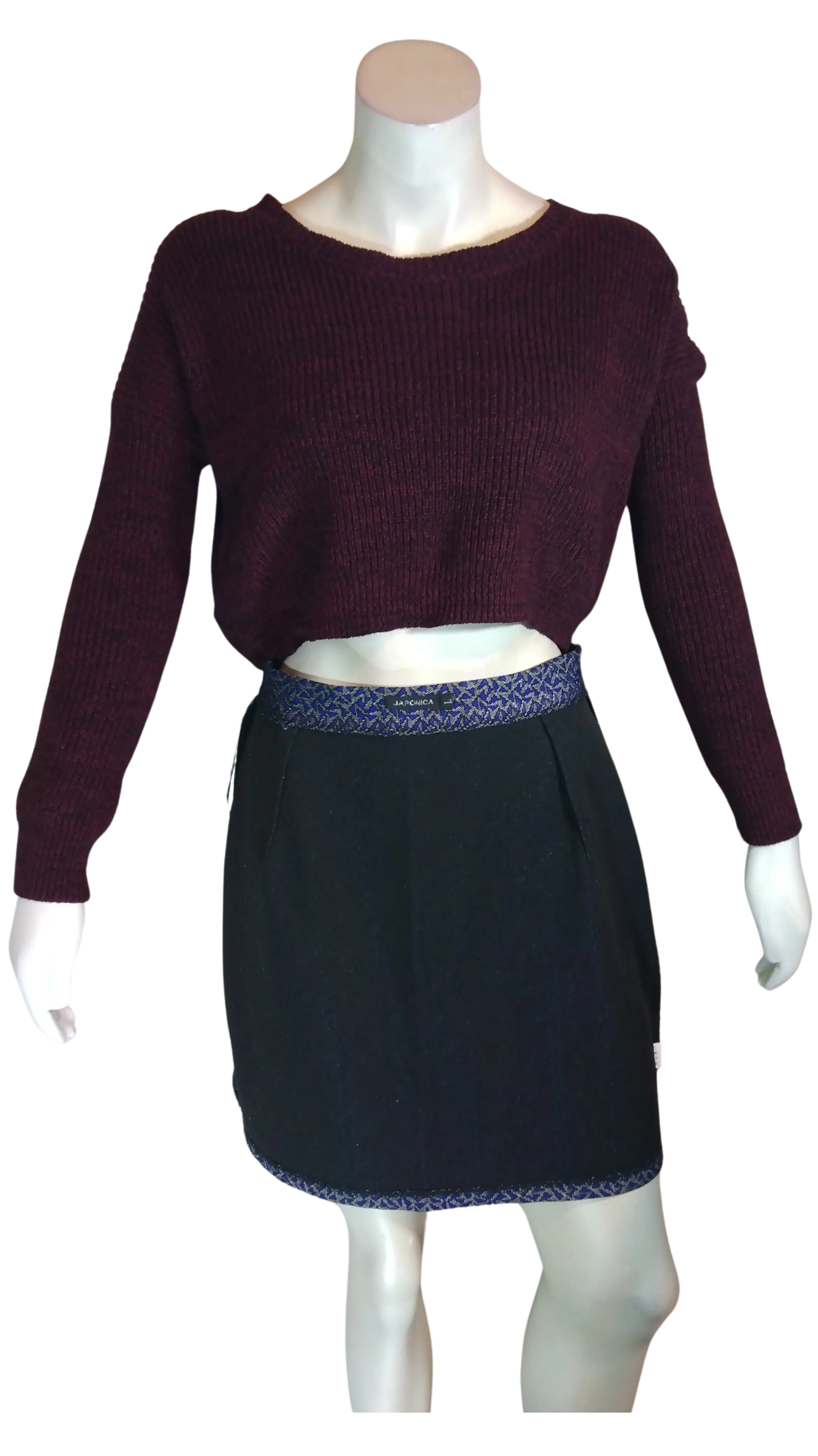 Millau Women’s Burgundy/Black Crop Sweater, Size S