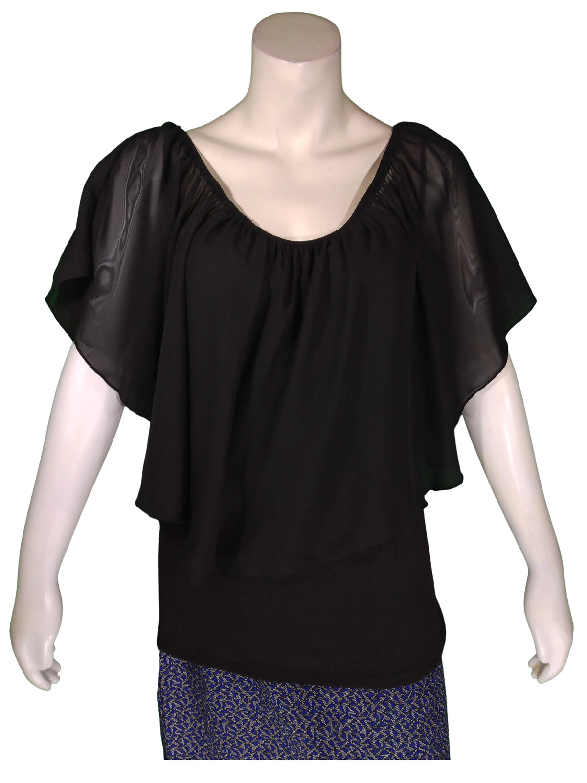 Blush Women’s Black Tee with Yoke Overlay, Size Medium
