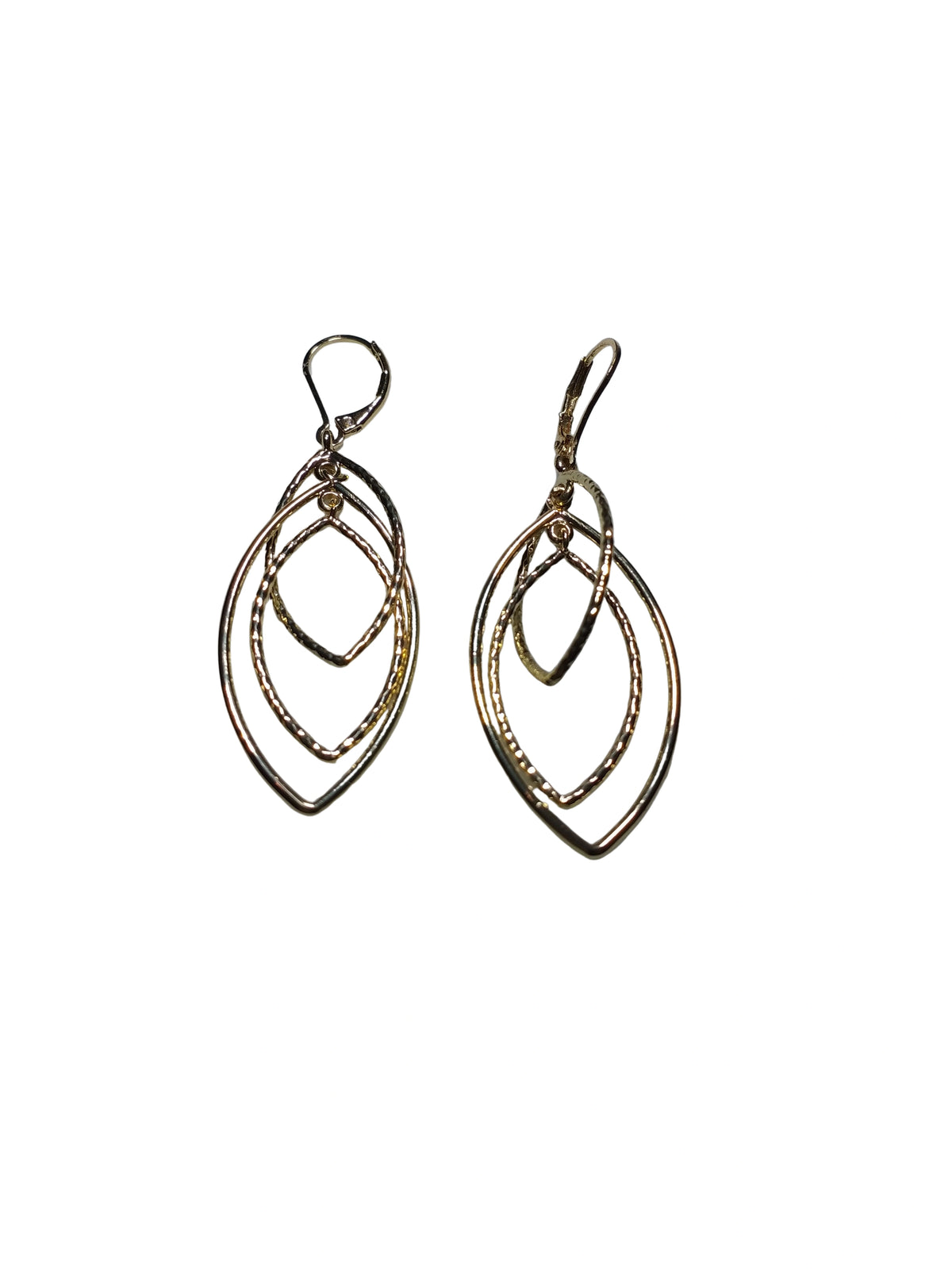 Pair of gold hoop earrings on a white background