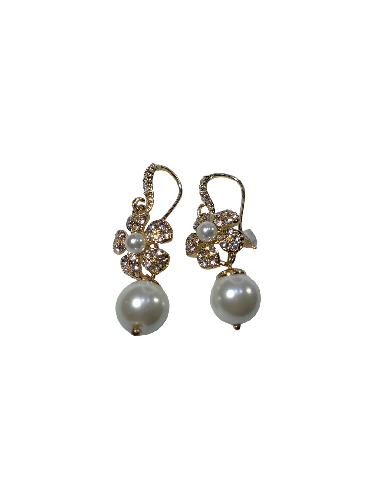 Gold Tone Rhinestone & Faux Pearl Flower Drop Earrings – Anne Klein Fashion Jewelry for Women