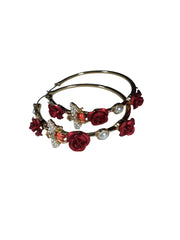 Thalia Sodi Gold Tone Faux Pearl & Red Flower Hoop Earrings – Bold Round Fashion Jewelry for Women