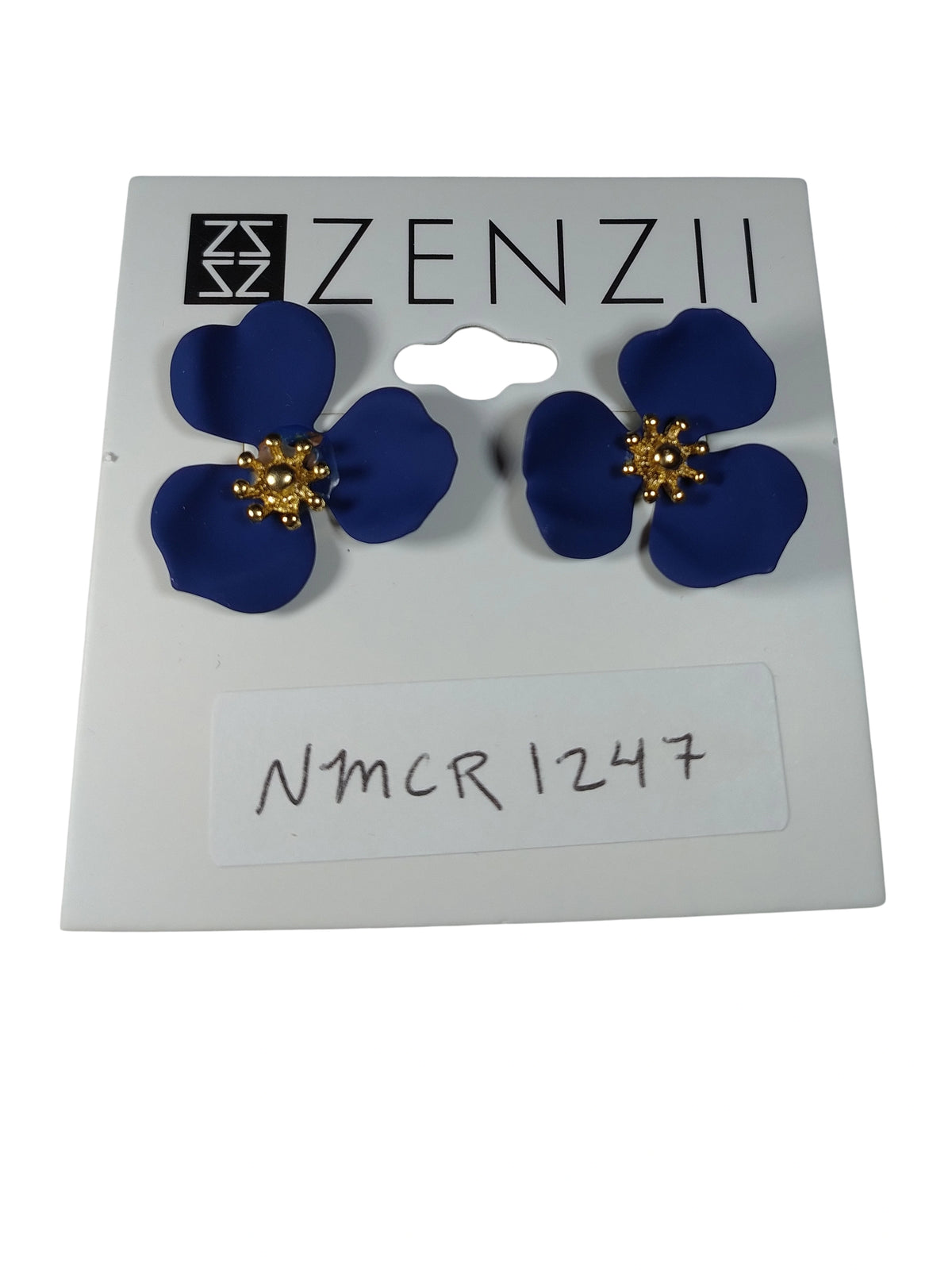 Zenzii Gold Tone Blue Enamel Flower Earrings – Bold Statement Fashion Jewelry for Women