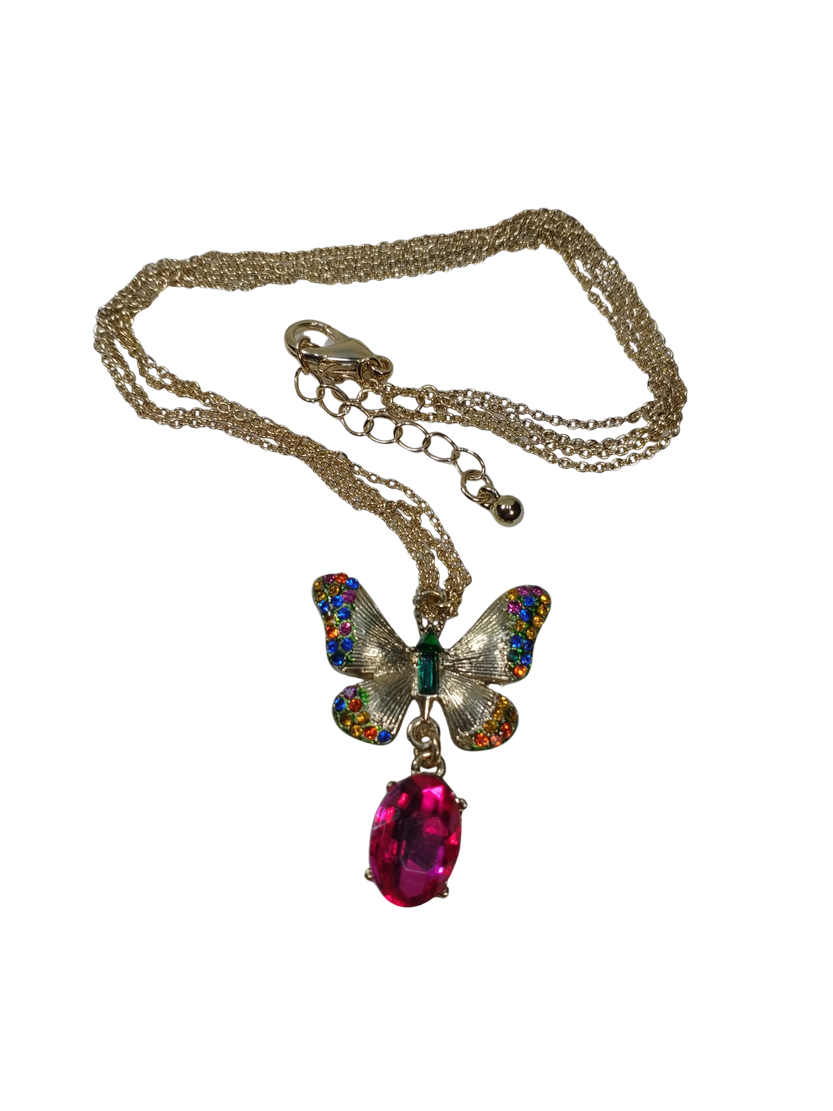 Gold Tone Rhinestone Butterfly Pendant Necklace – Fashion Jewelry Statement Piece INC Style Glam