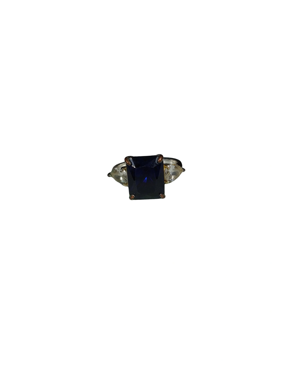 Silver Tone Blue Rhinestone Worn Band Ring – Fashion Jewelry for Women Diva Statement Accessory
