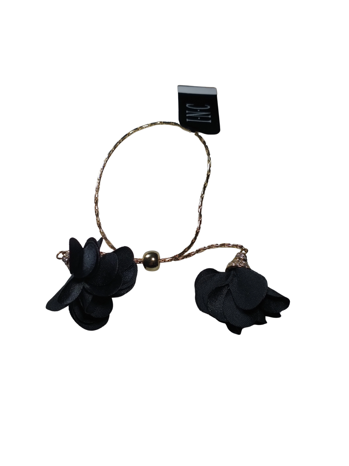 Inc Black Flower Bolo Bracelet – Adjustable Fashion Jewelry for Women, 1.5" Diameter