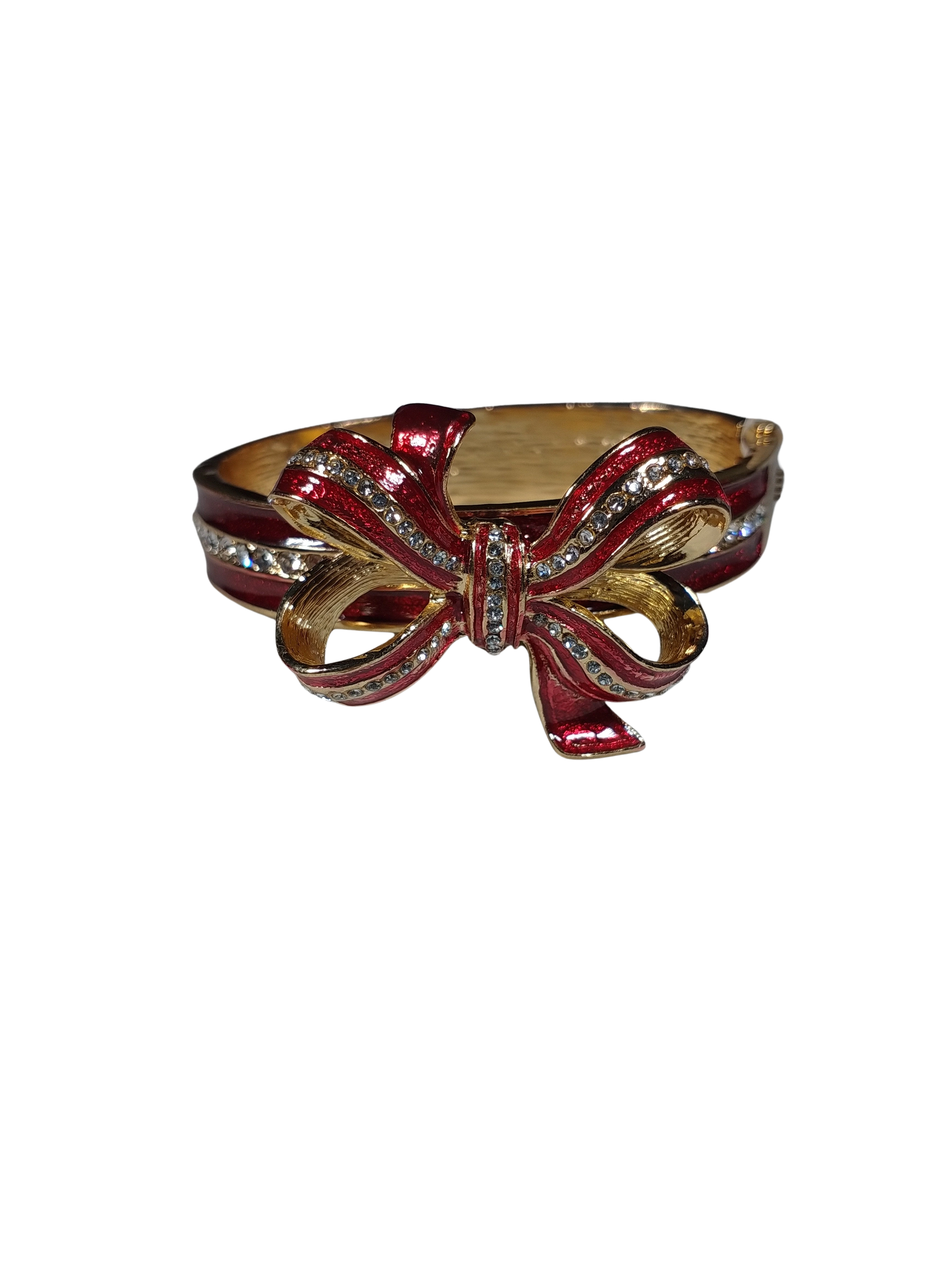 Red and gold bow-shaped bracelet on a white background