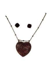 Guess Gold-Tone Red Rhinestone Heart Jewelry Set – Pendant & Earrings (1.375" Diameter)