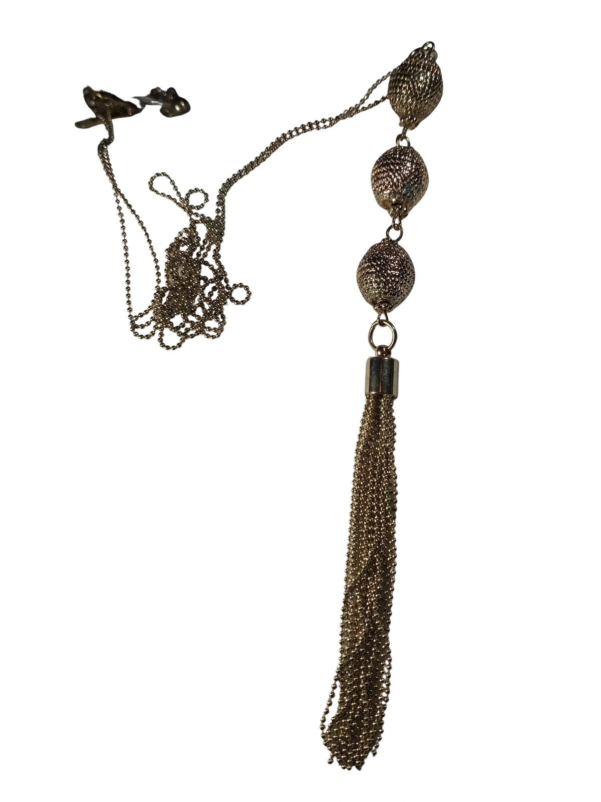 INC Gold-Tone Bead Pendant Necklace – Fashion Jewelry with Tassel Detail & Layered Charm