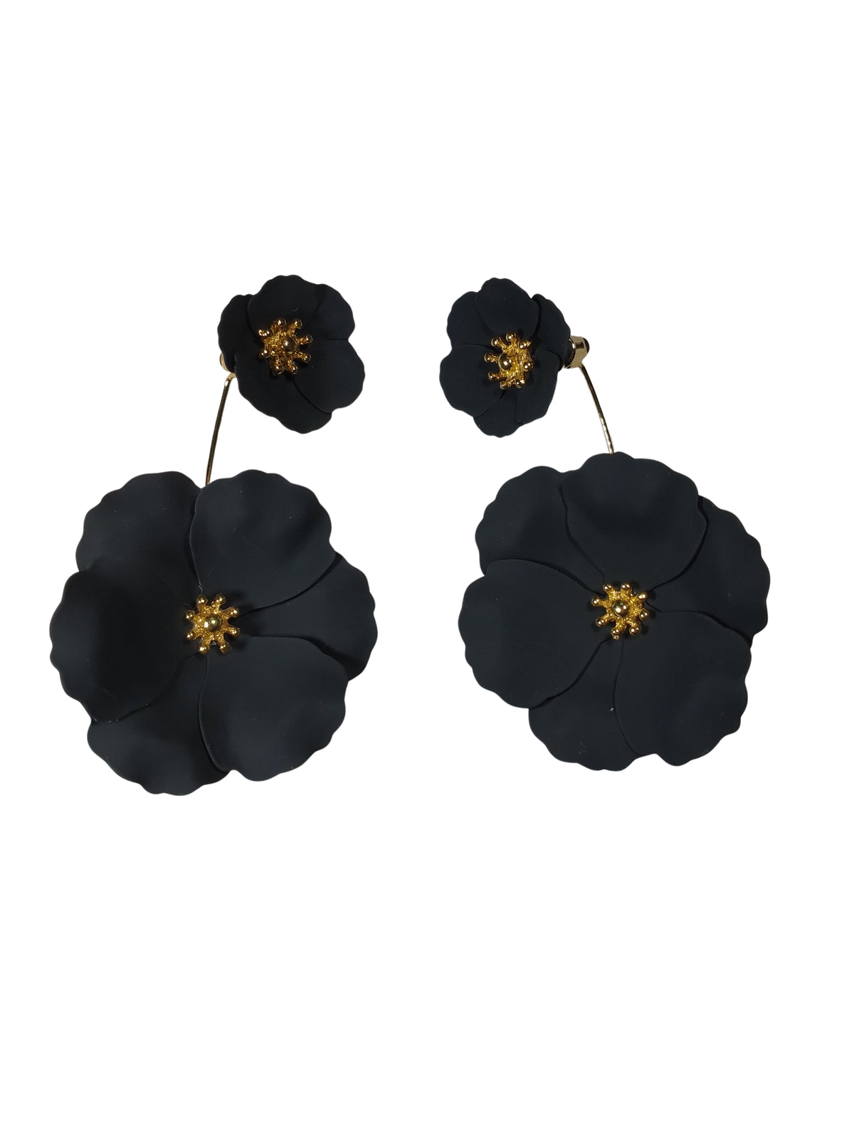 Zenzii Black & Gold-Tone Flower Drop Earrings – Bold Fashion Jewelry for Elegant Statement Style