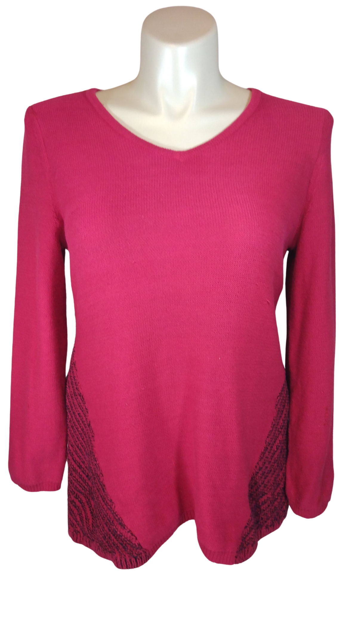 Style and Co. Red/Black Diagonal Stripe Edged Sweater