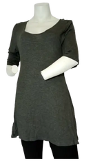 Zenana Outfitters Women’s Grey 3/4 Sleeve Long Shirt, Size Large