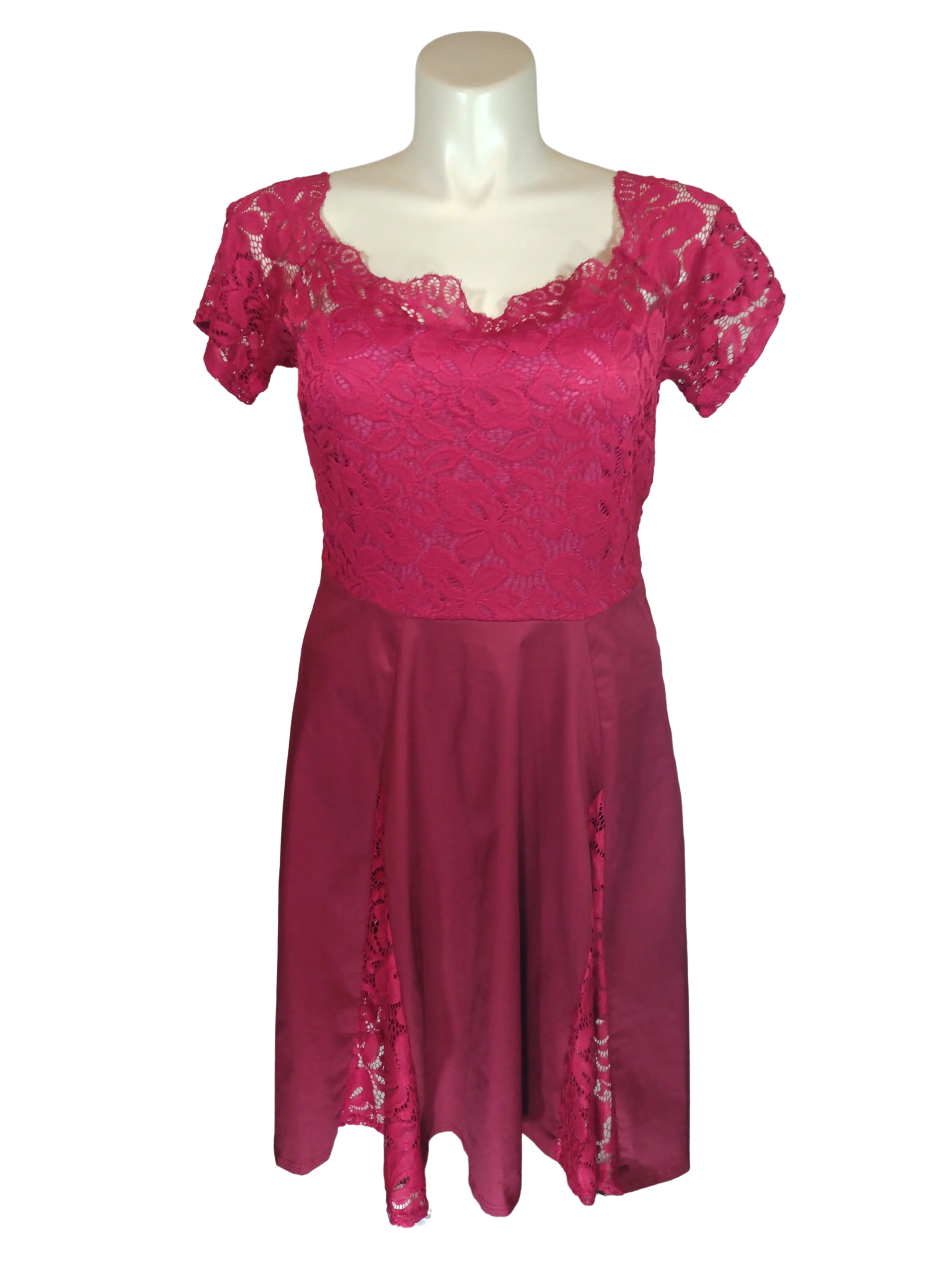 Diva General Collection Women’s Red Short Sleeve Dress with Lace, Size Large