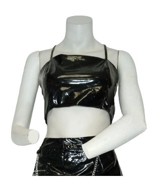 Diva General Black Pleather Bra – Large Size Women’s Faux Leather Bralette, Stretch Fit