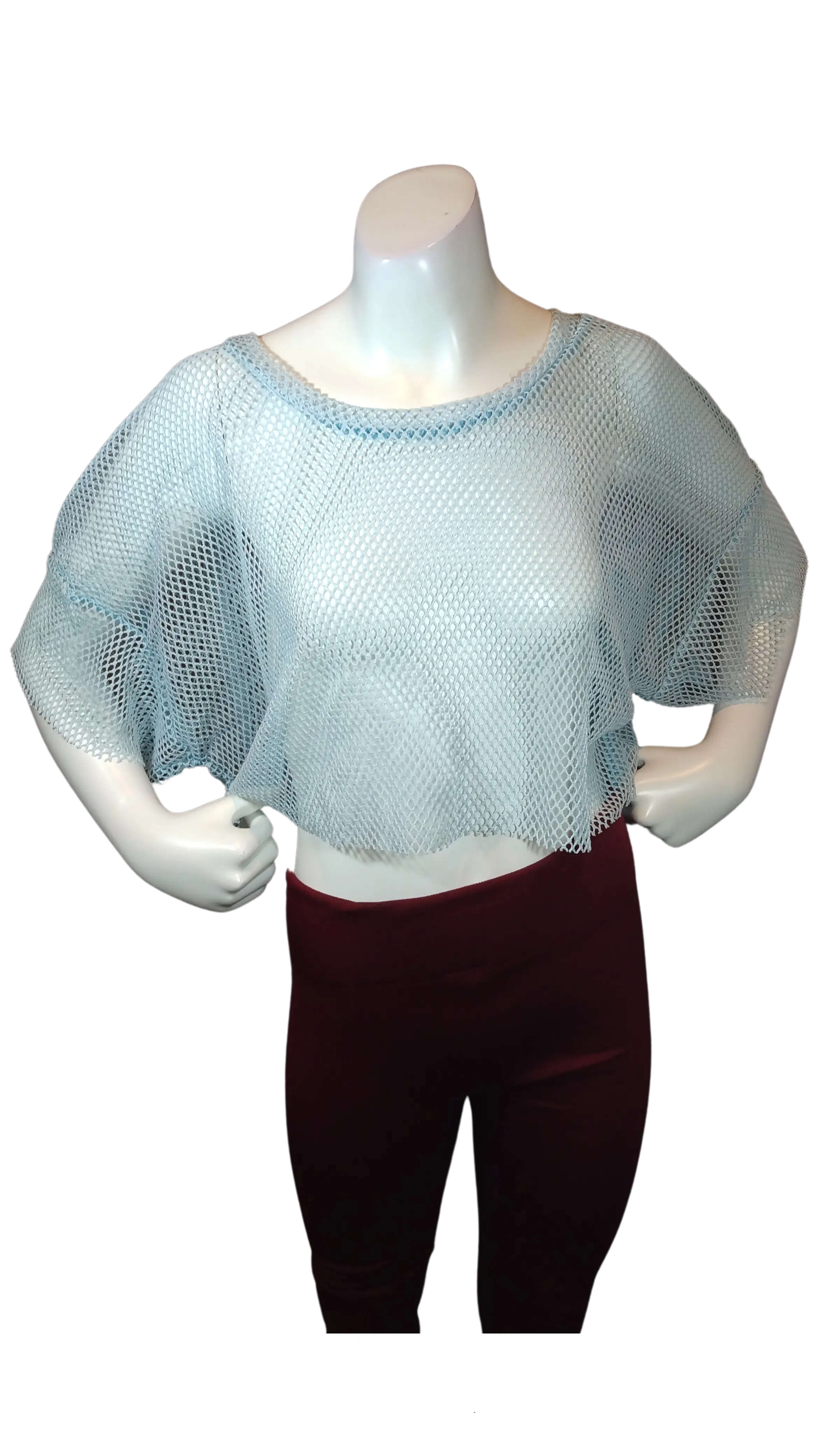 Glitz Girls’ Aqua Mesh Crop Top (Minor Front Pull Near Neck), Size Large