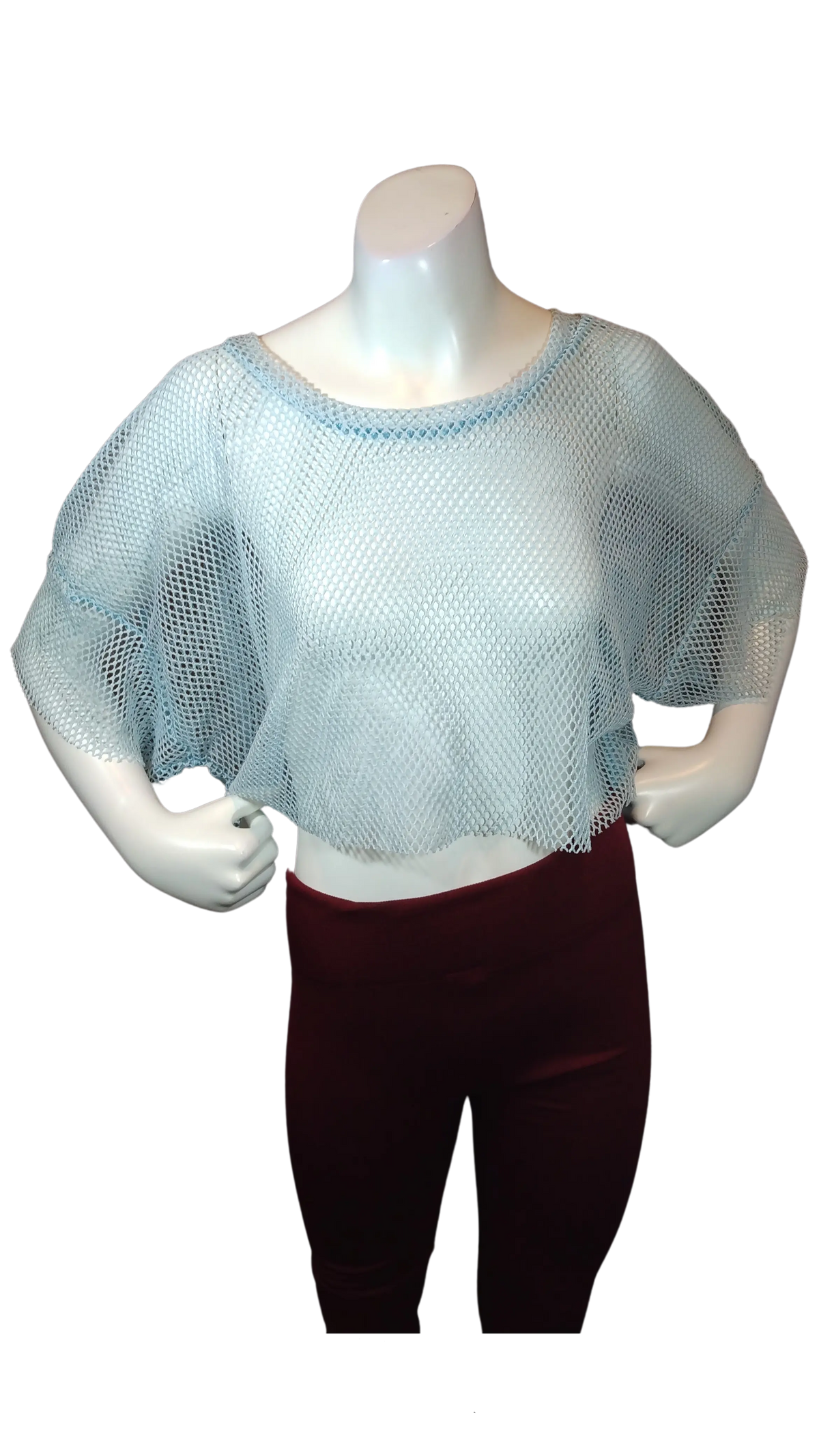 Glitz Girls’ Aqua Mesh Crop Top (Minor Front Pull Near Neck), Size Large
