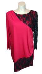 Rosegal Women’s Red Long Sleeve Dress with Ruched Waist and Lace Accent, Size 5X