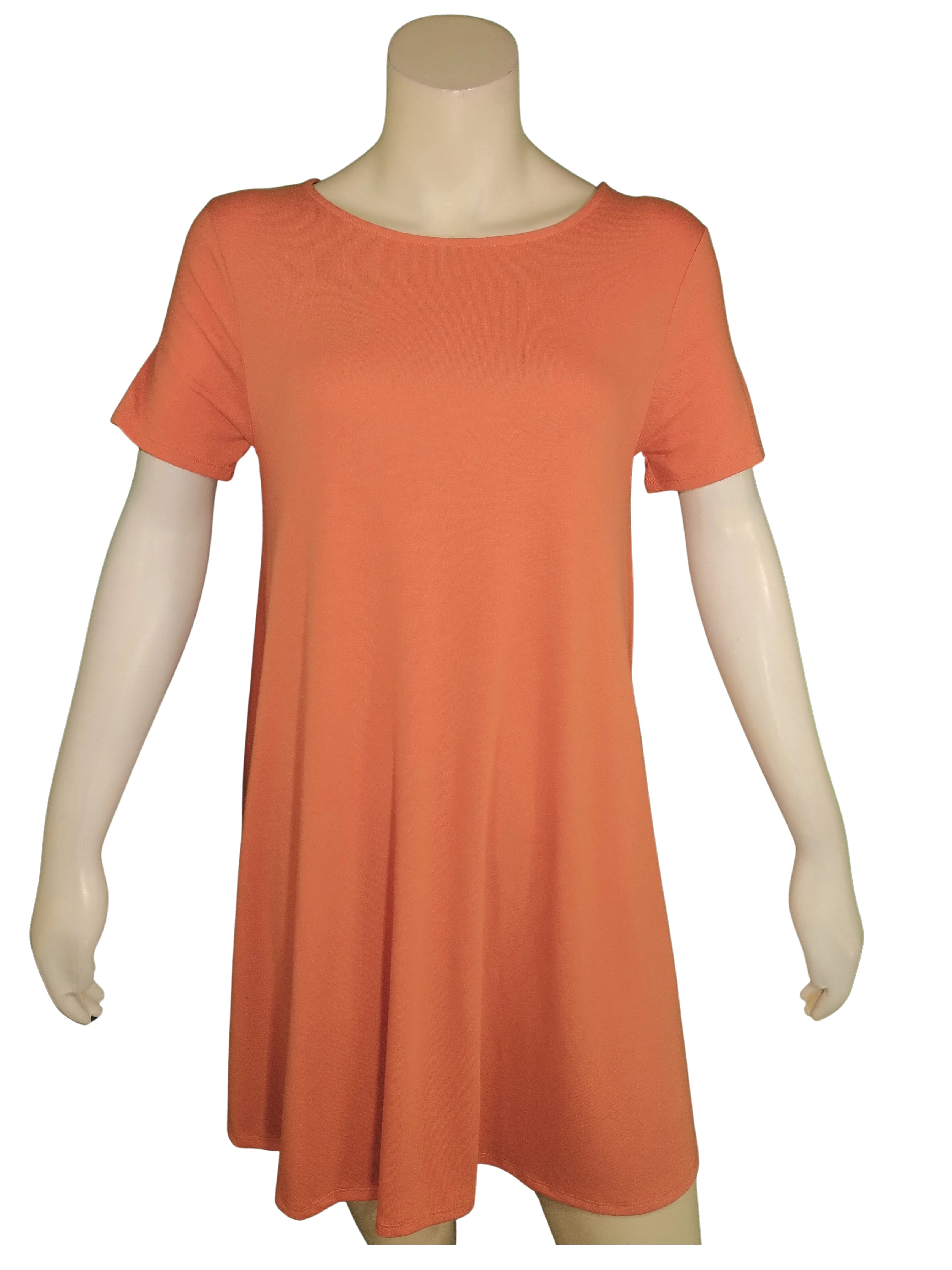 Zenana Orange Short Sleeve Dress with Pockets Large Size