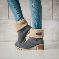 RXFSP Gray Sherpa-Cuff Outdoor High Heeled Boots