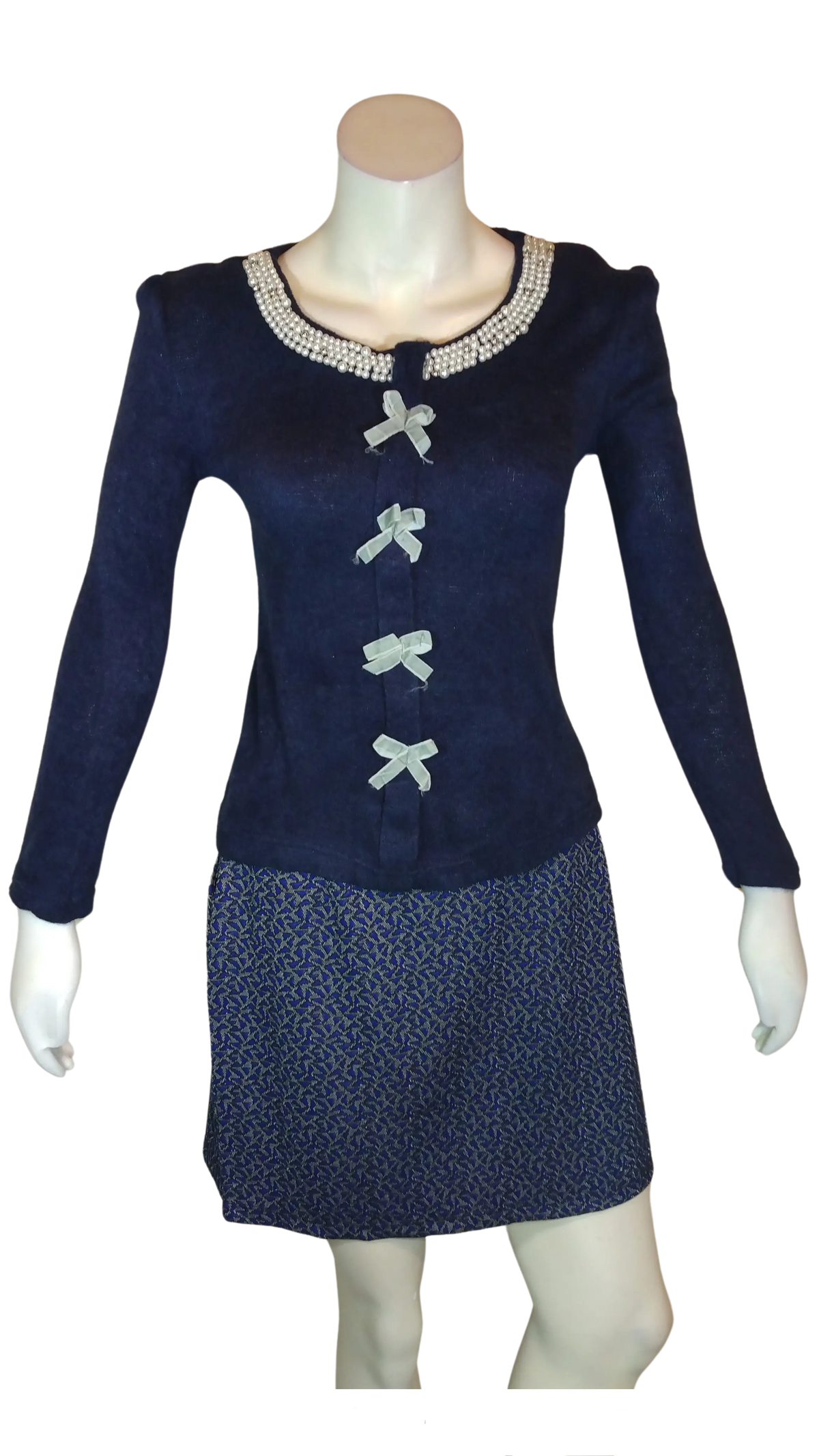 Sports Girl Women’s Black Sweater with Pearls and Bows, Size 2