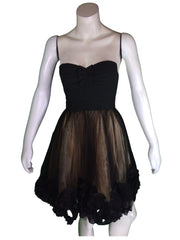 Minuet Girls’ Black Mesh Strapless Dress with Bows, Size Small