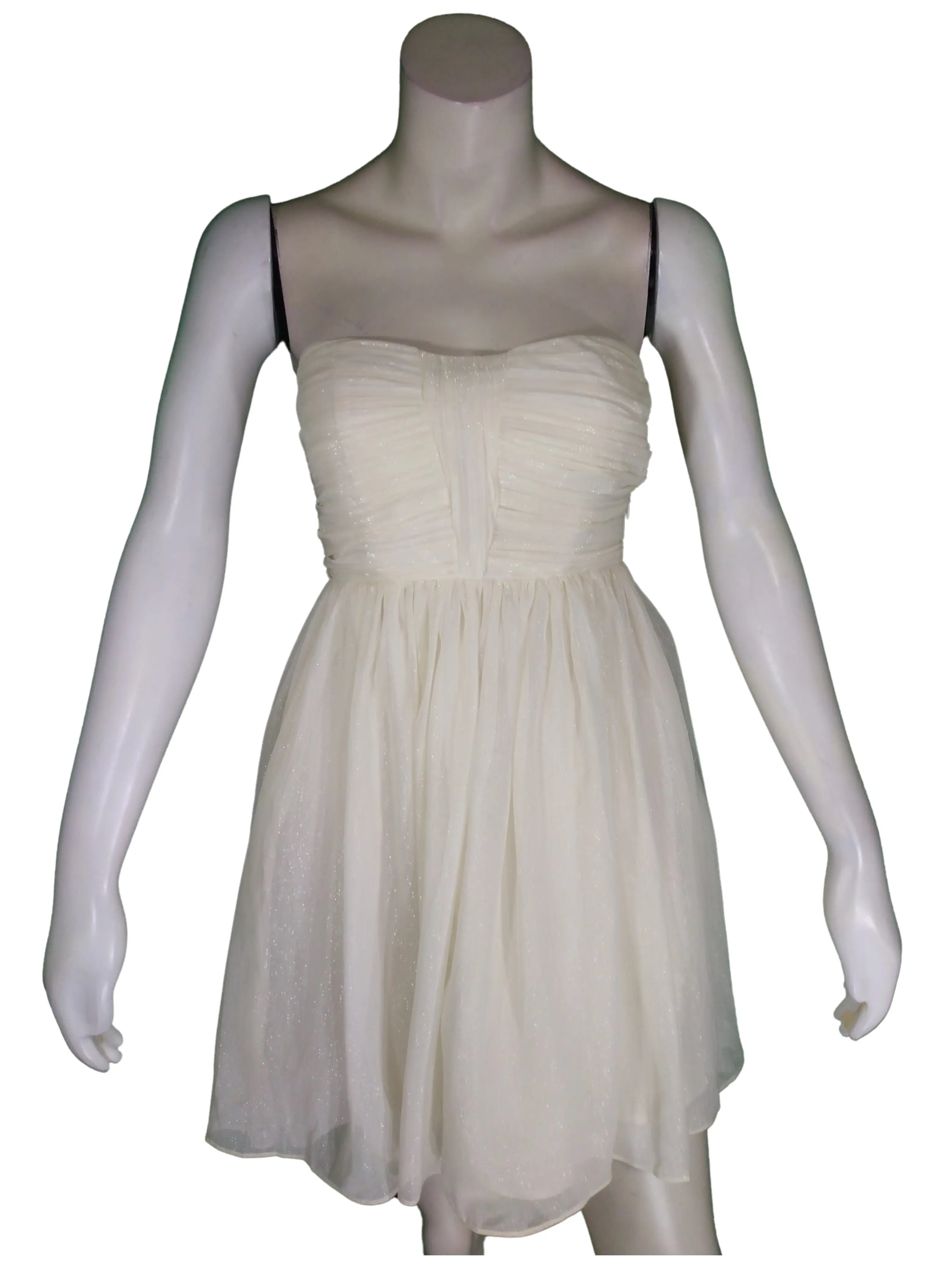 Minuet Women’s Cream/Metallic Gathered Sheer Dress, Size Small