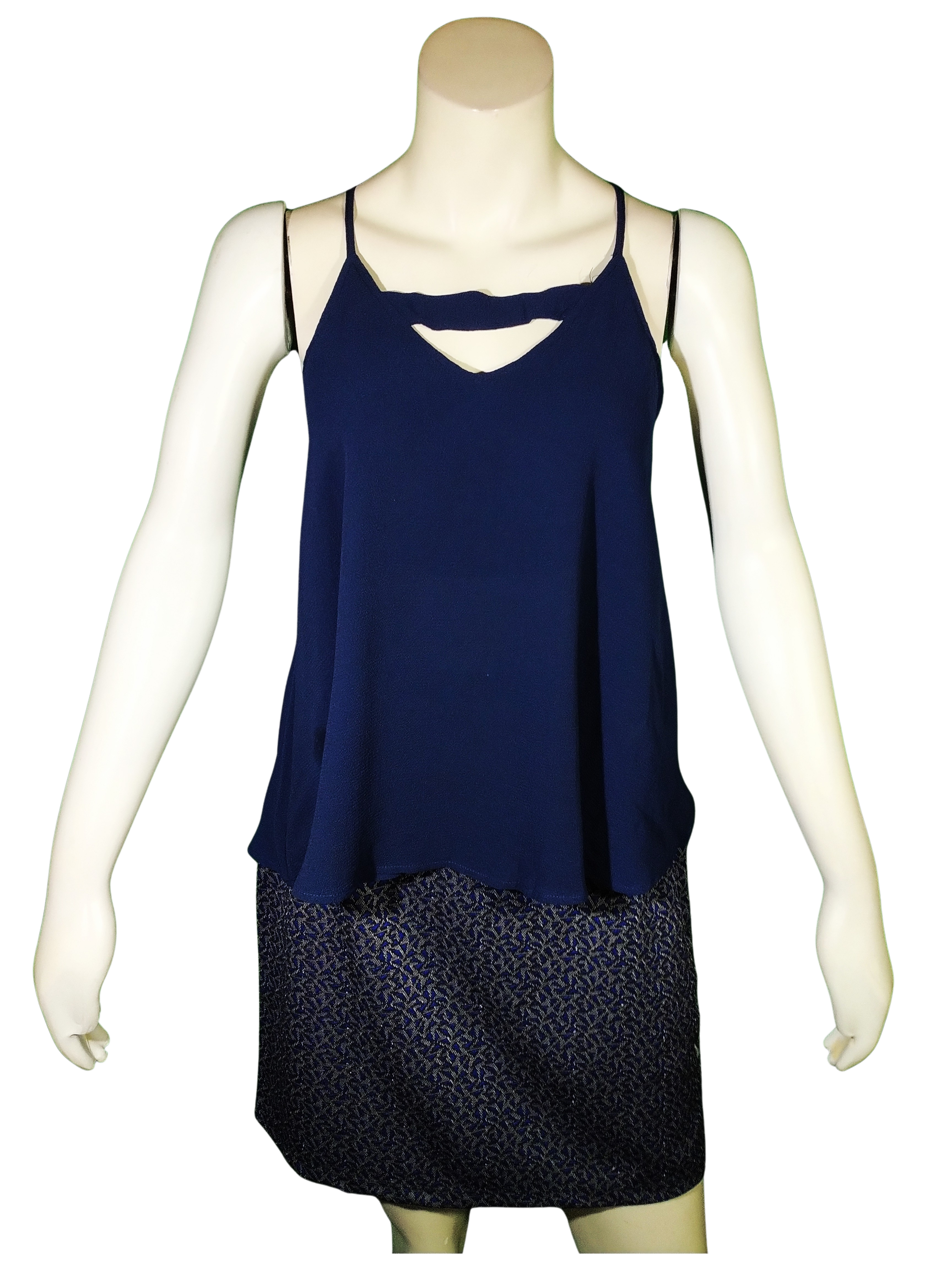 Paper Moon Navy Top – Women’s Stylish Back Zipper Blouse featuring a trendy design and comfortable fabric.
