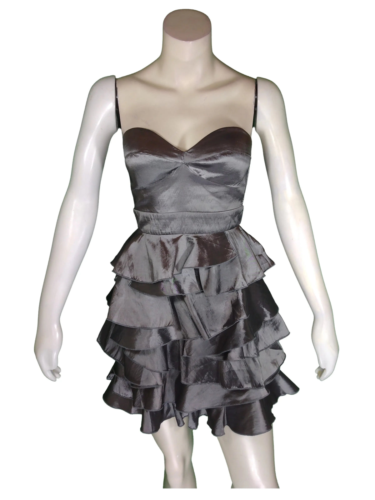 Minuet Girls’ Grey Tiered Strapless Dress, Size Small