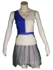 Minuet Girls’ Blue/White/Grey Netting Dress with Side Zipper, Size Small