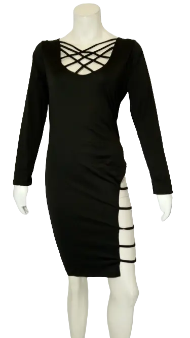 Diva General Collection Women’s Black Multi Strap Long Sleeve Dress, Size Small