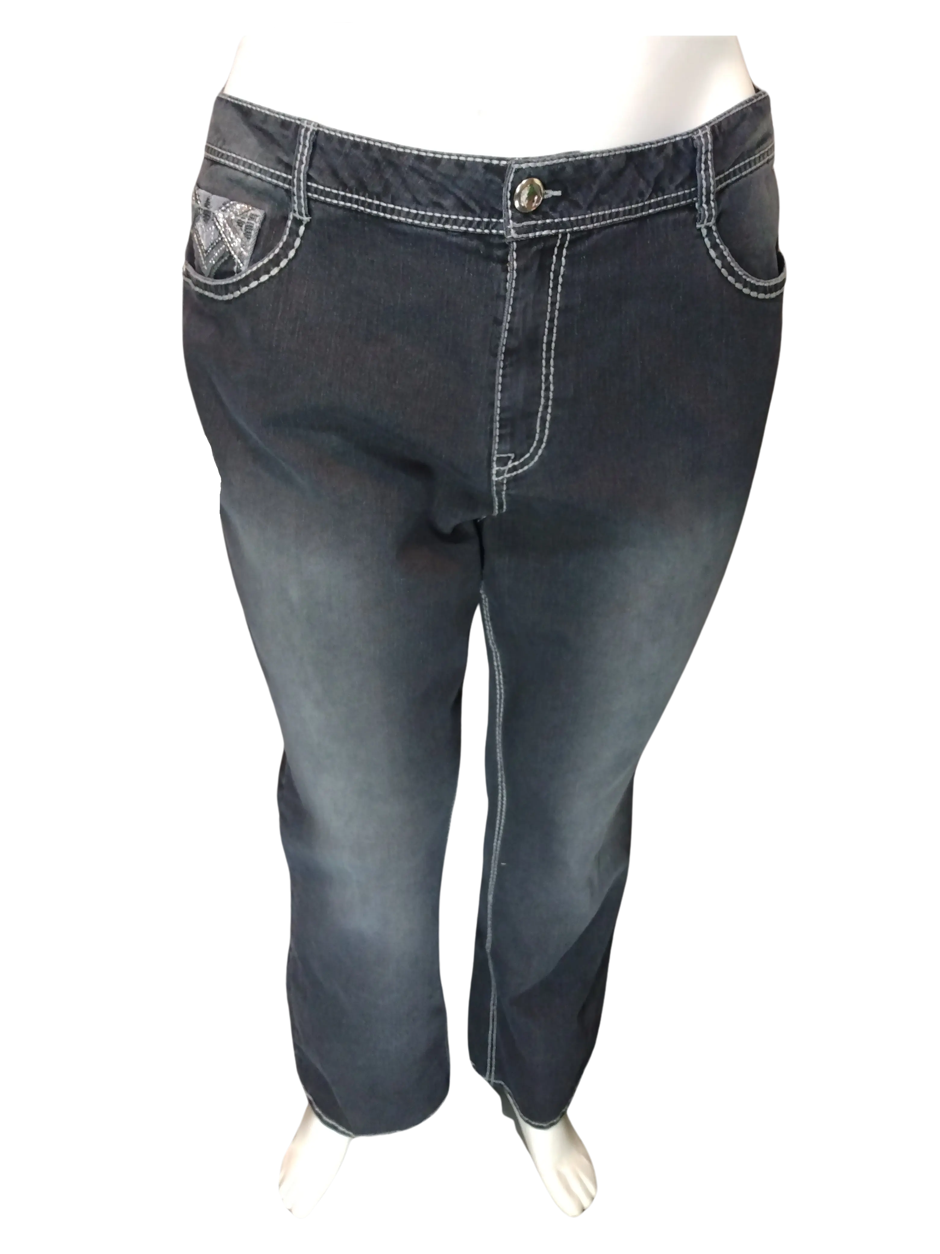 Faded Glory Women’s Black Jeans with Ribbon Trim, Size 24W