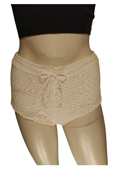 Girls cream crochet shorts