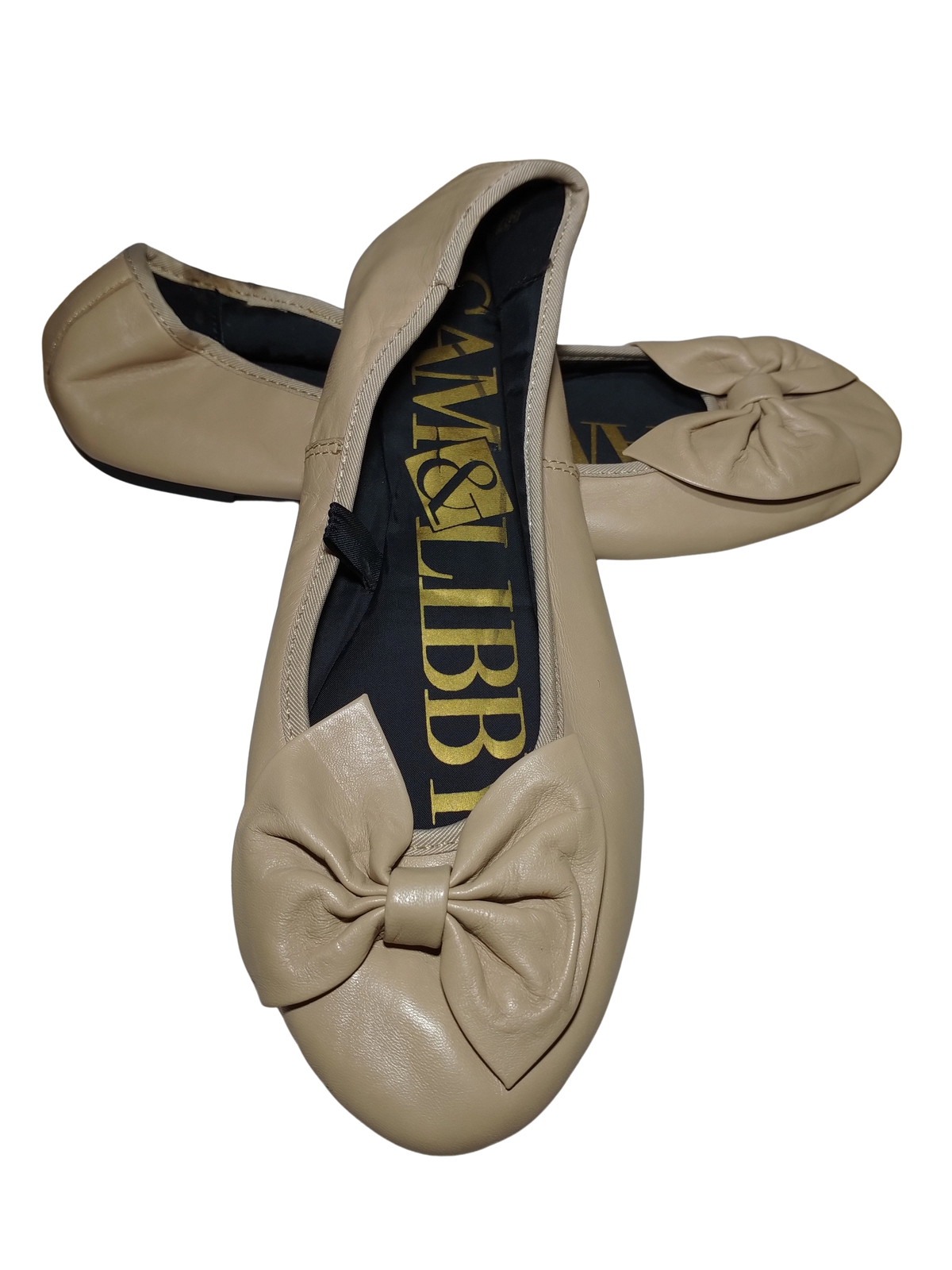 Sam & Libby Tan Flats with Bow – Elegant Size 6.5 Shoes for Everyday Comfort