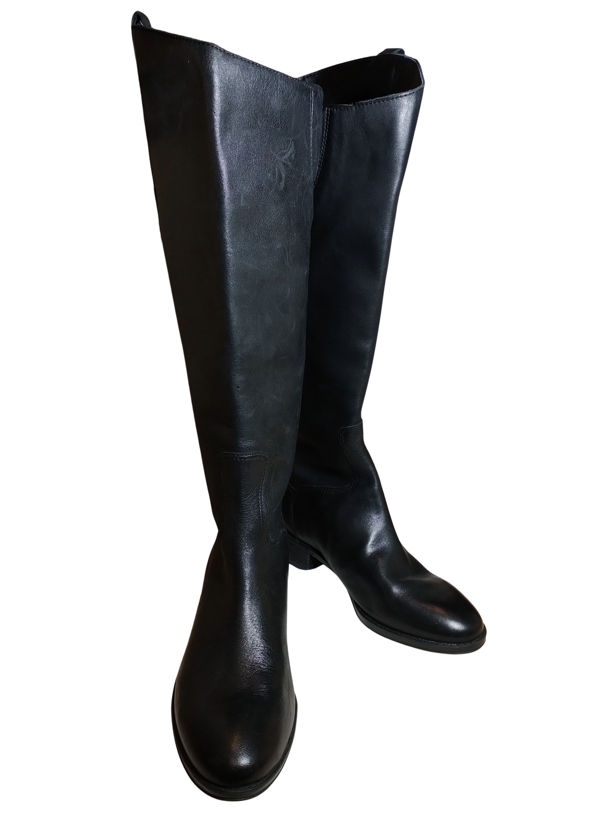 Sam Edelman Black Low Heel Zip-Back Boots – Elegant Inward-Slanting Top Design (Size 6M/36)
