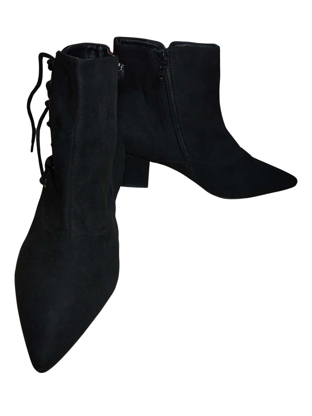 Metaphor Women's Black Suede Side Zip Ankle Boot – Pointy Toe, Sleek & Stylish, Size 8.5