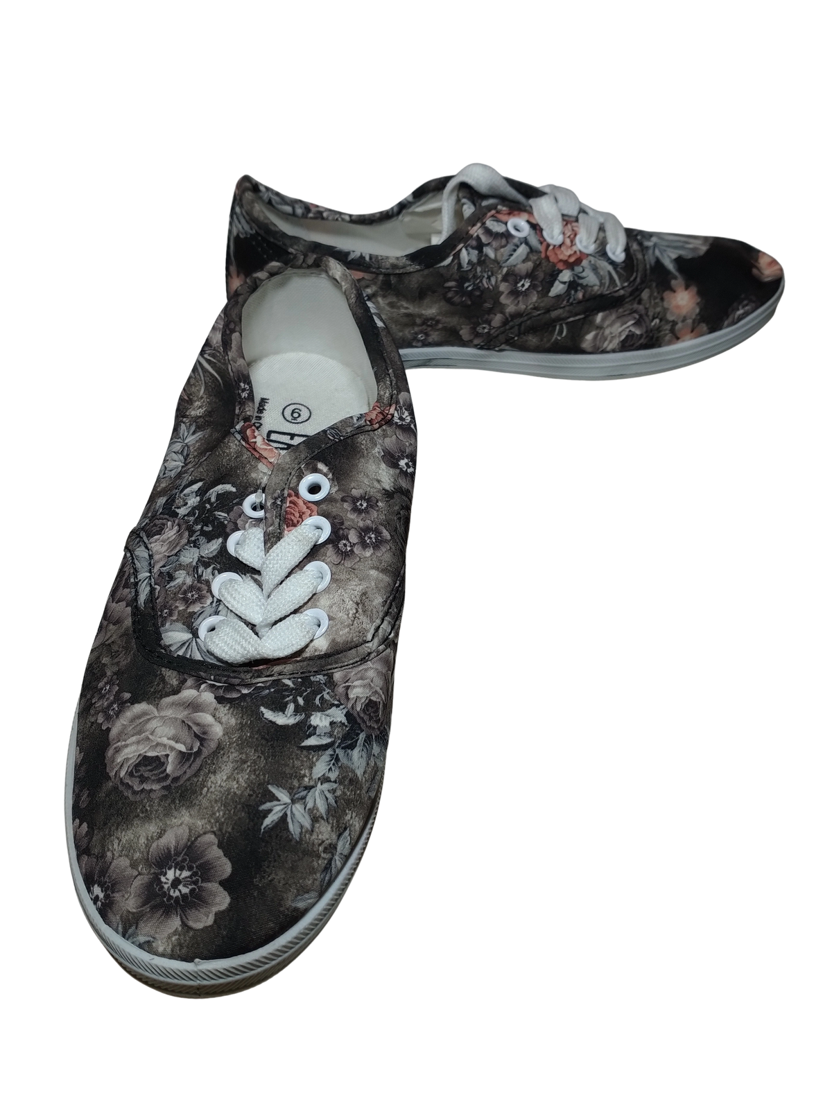 Easy Women's Grey Multicolor Flower Sneakers – Comfortable, Stylish, Everyday Wear, Size 6