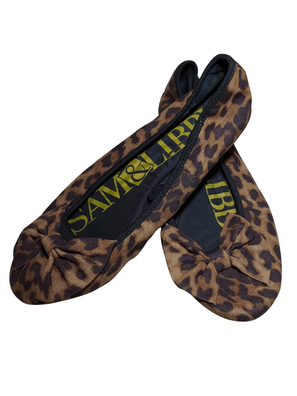 Sam & Libby Women's Brown Leopard Flats with Bow – Chic & Comfortable Everyday Wear, Size 7