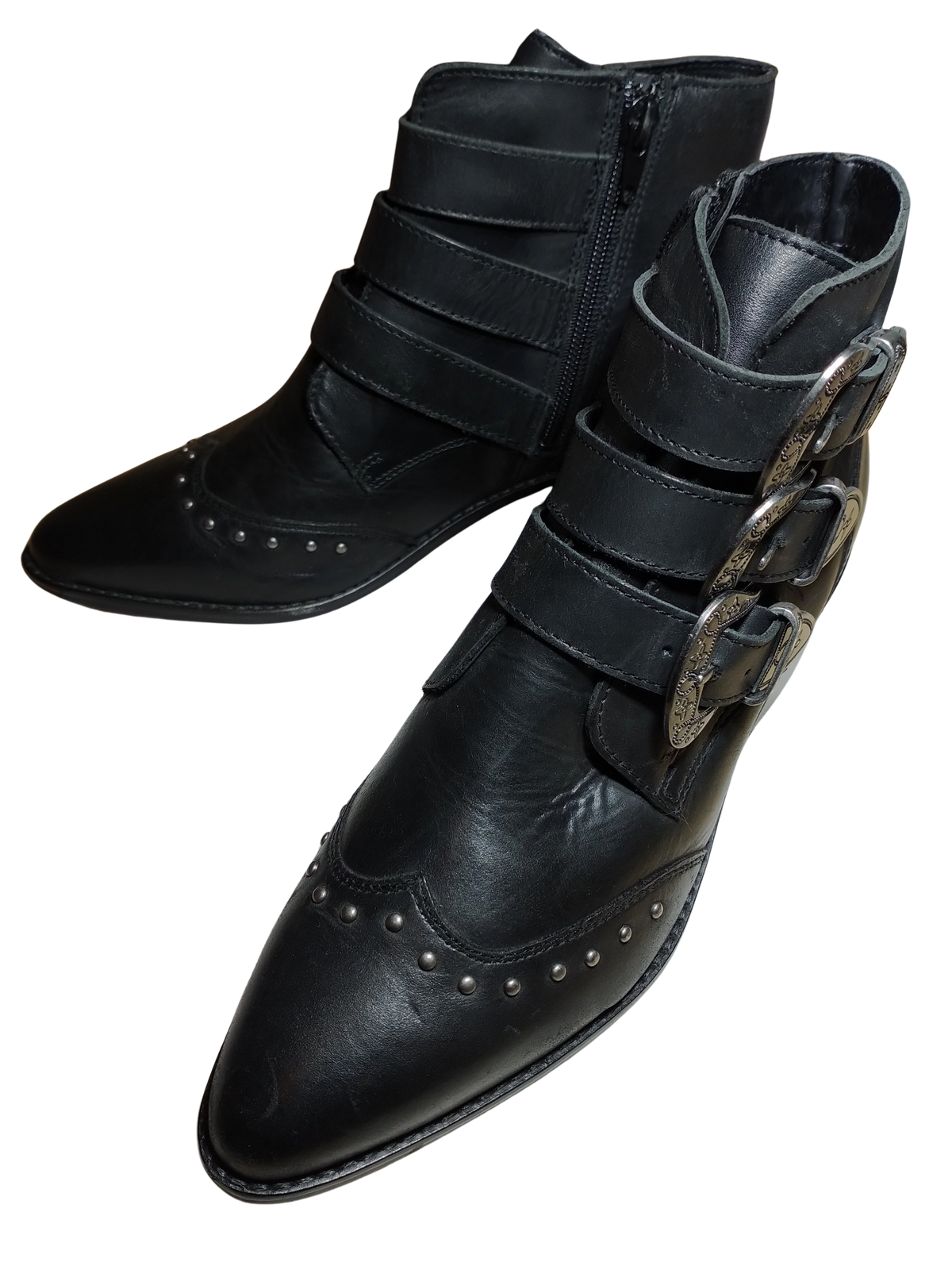 Metaphor Black Low Heel Side Zip Boot with Buckles - Women's Size 7 | Stylish & Versatile Boots