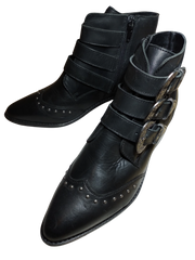 Metaphor Black Low Heel Side Zip Boot with Buckles - Women's Size 7 | Stylish & Versatile Boots
