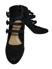 Metaphor Black Velvet Side Zip Shoe with Straps - Women's Size 7M | Chic & Comfortable Footwear