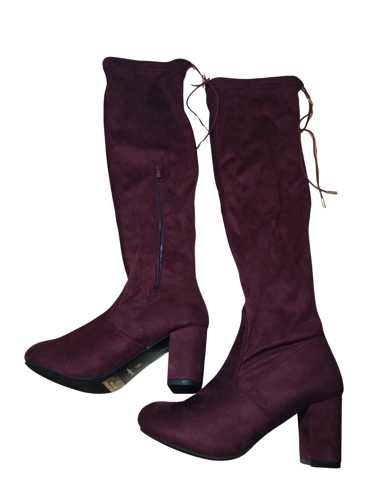 Nature Breeze Maroon Suede Tall High Heel Boots | Women’s Size 8 | Elegant Side-Zipper Design