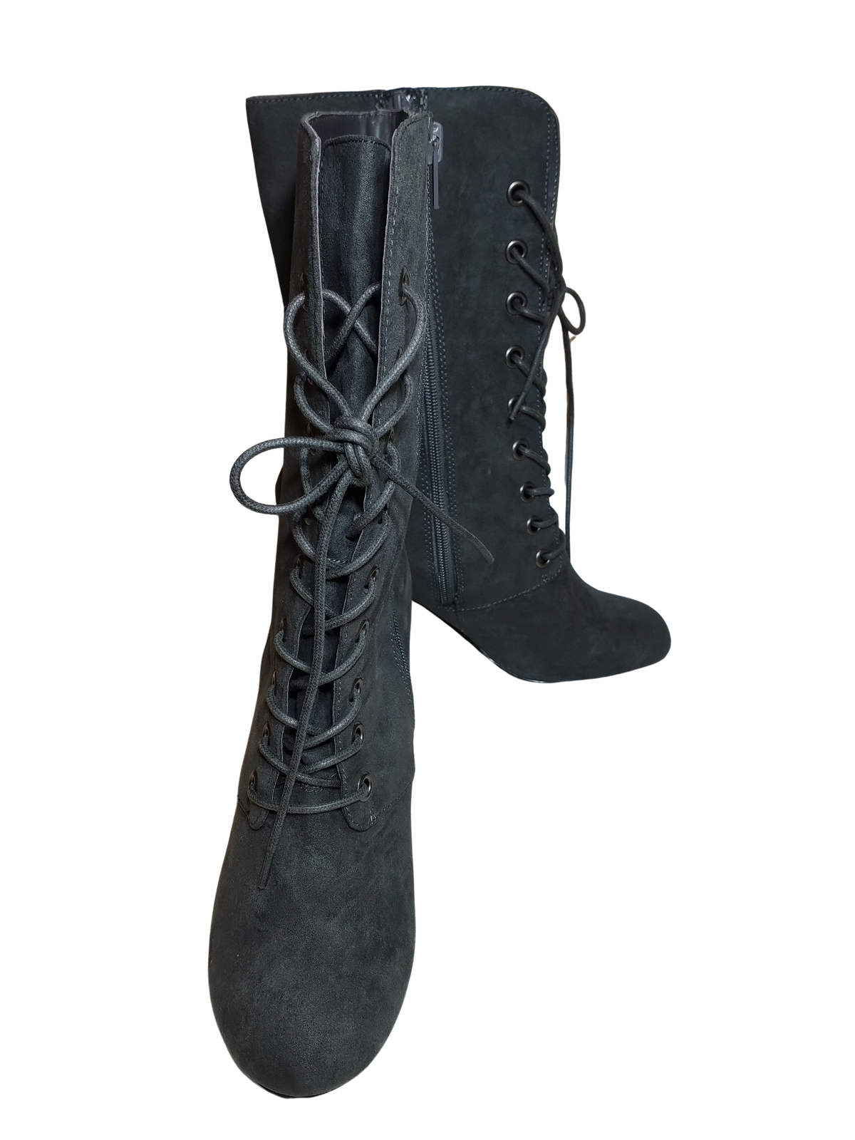 Metaphor Grey Suede Lace-Up Boots with Side Zipper | Women’s Size 9 | Stylish & Durable