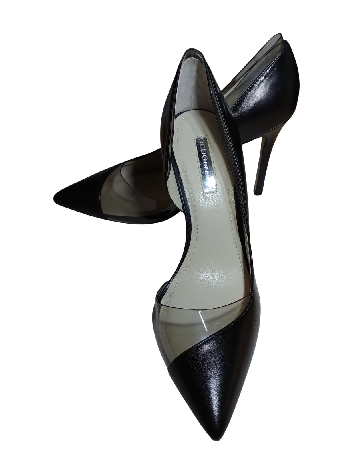 BCBG Generation Black & Clear PVC High Heel Shoes | Women’s Size 8.5 (38.5 EU) | Trendy & Sophisticated