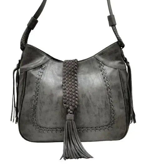Steven by Steve Madden Theo Crossbody Bag in Metallic Grey Braided Strap Detail Tassel Accents (New Without Tags)