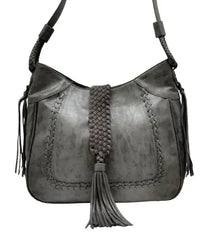 Steven by Steve Madden Theo Crossbody Bag in Metallic Grey Braided Strap Detail Tassel Accents (New Without Tags)