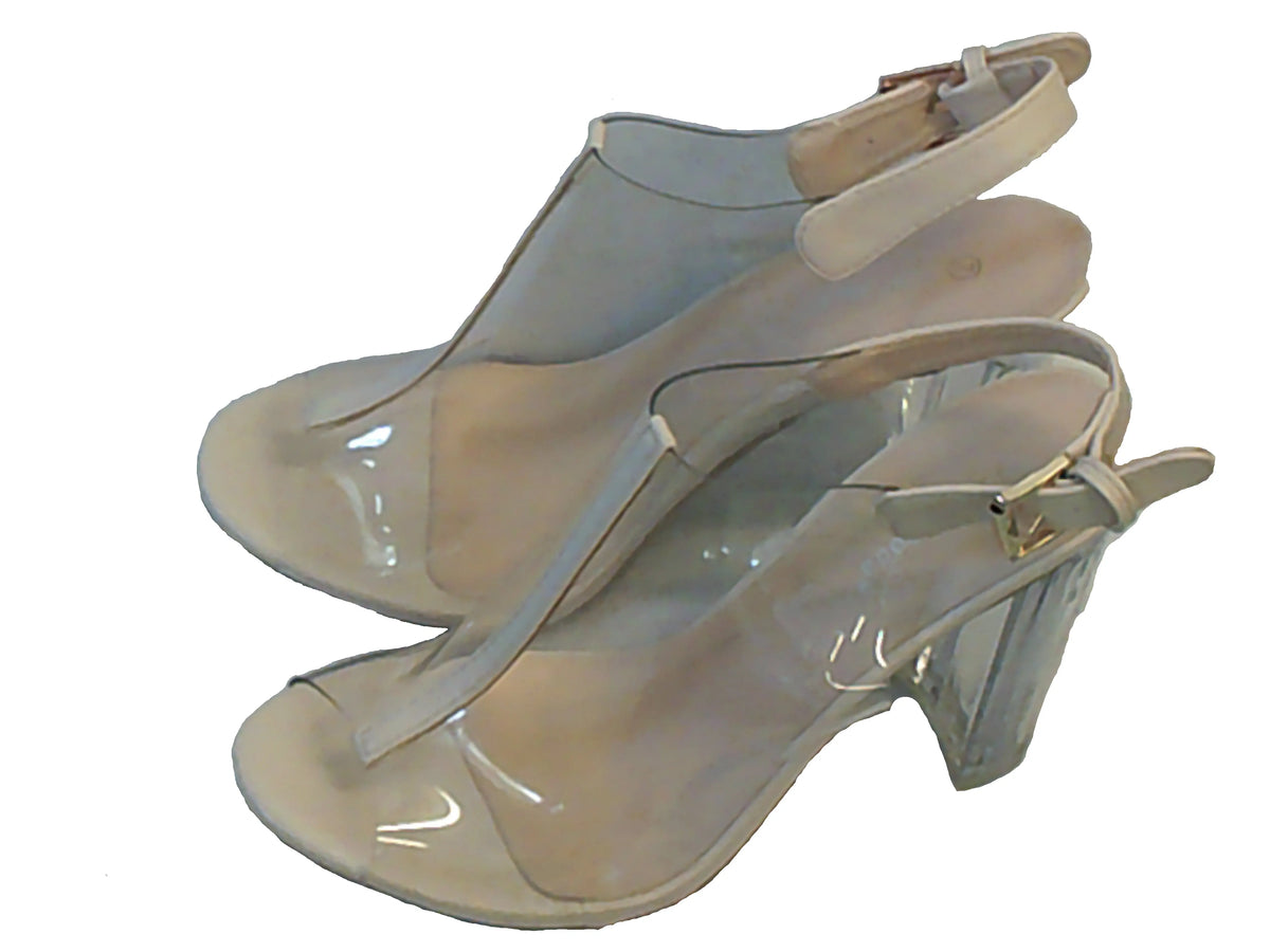 Top Moda Clear & Tan Open Toe Heels with Buckle