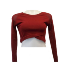 House of Three Burgundy Long Mesh Sleeve Crop Sweater