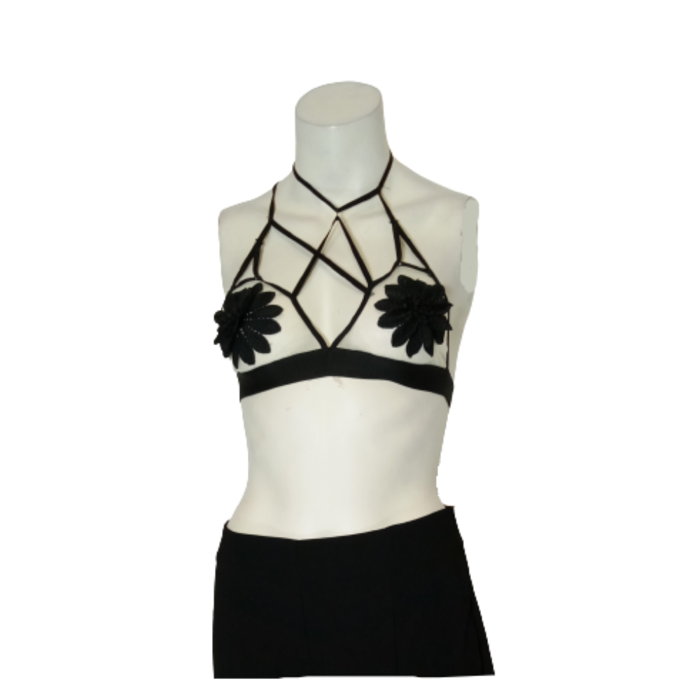 Emory Park Black Flower Sheer Bralette