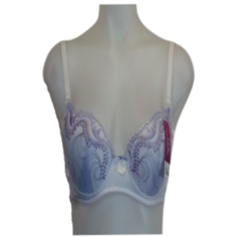 Lingyilu White & Purple Lace Push Up Bra (40 has no straps)