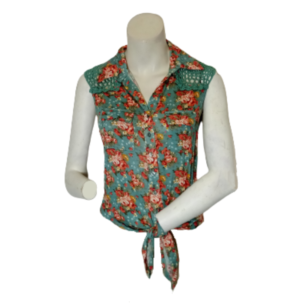 Bella D Sleeveless Aqua Blouse