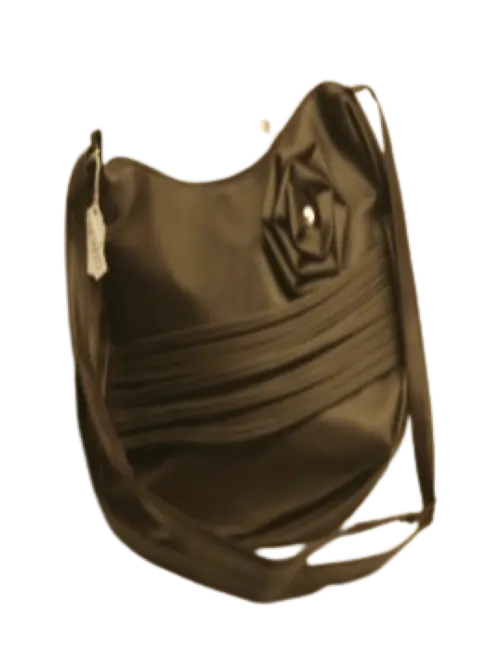 Women Brown Faux Leather Purse Handbag with Flower